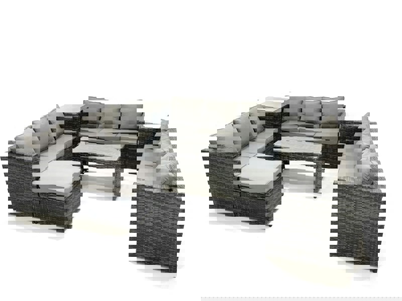 Fimous Outdoor Garden Furniture Set 10 Seater Rattan Sofa Set with Coffee Table Big Footstool Side Table Dark Grey Mixed