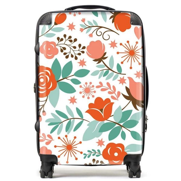 Warren Reed Orange Floral Pattern Suitcase