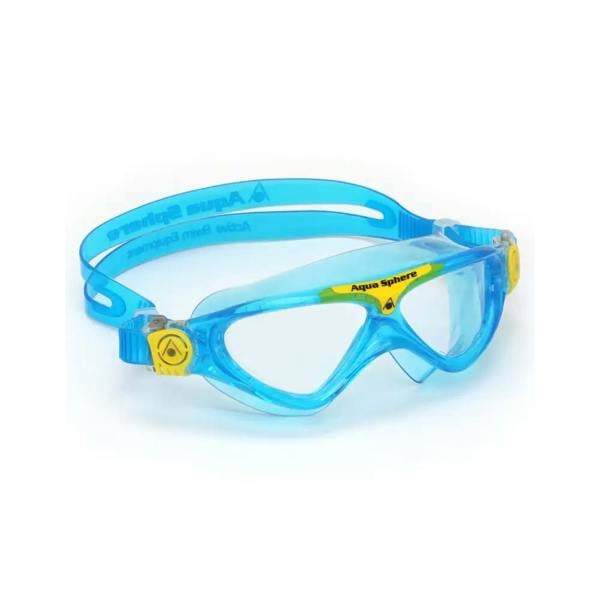Aqua Sphere Vista junior swim mask in blue and yellow with clear lenses