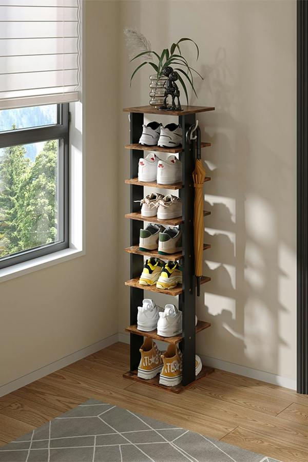 8-Tier Shoe Rack with Hooks for Entryway