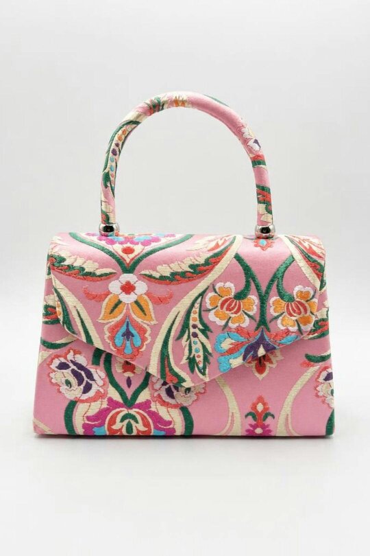 SVNX Floral Satin Embroidered Top Handle Bag in Red - One Size - Pink