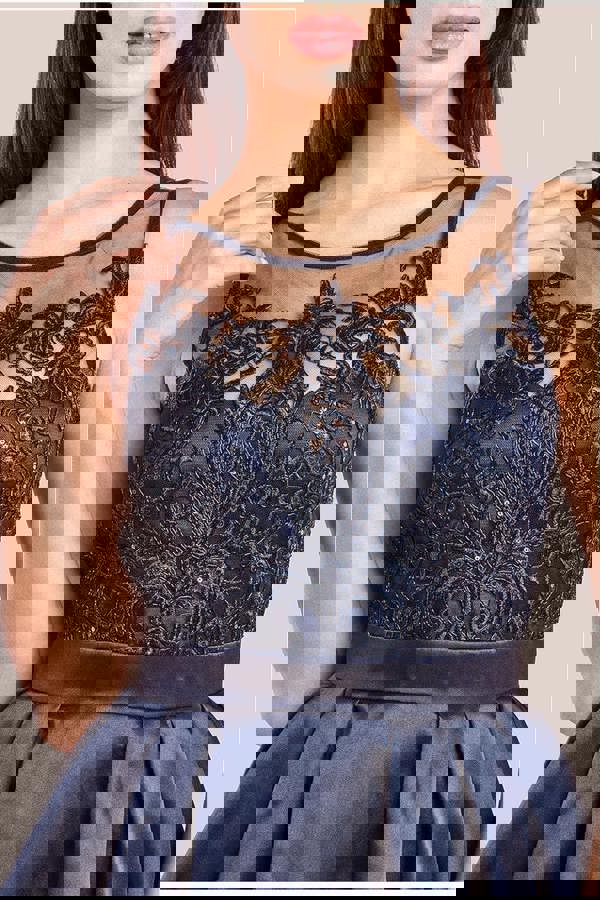 Sequin & Satin Dipped Hem Midi Dress - Black DR3621