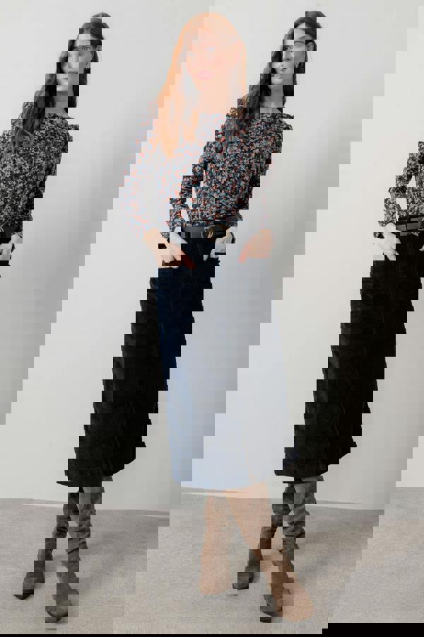 Lily & Me Penrose Stretch Jumbo Cord Midi Skirt Navy