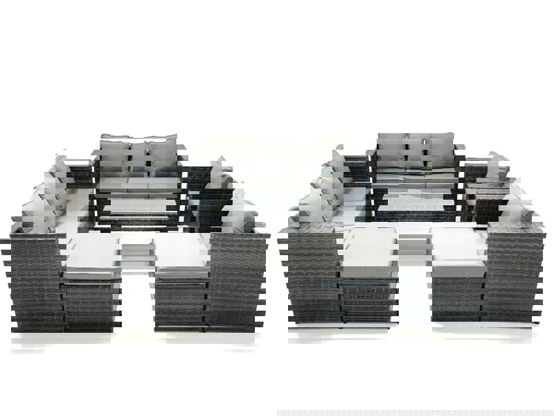 Fimous Rattan Garden Furniture Sofa Set with Coffee table Armchair 2 Big Footstools Dark Grey Mixed