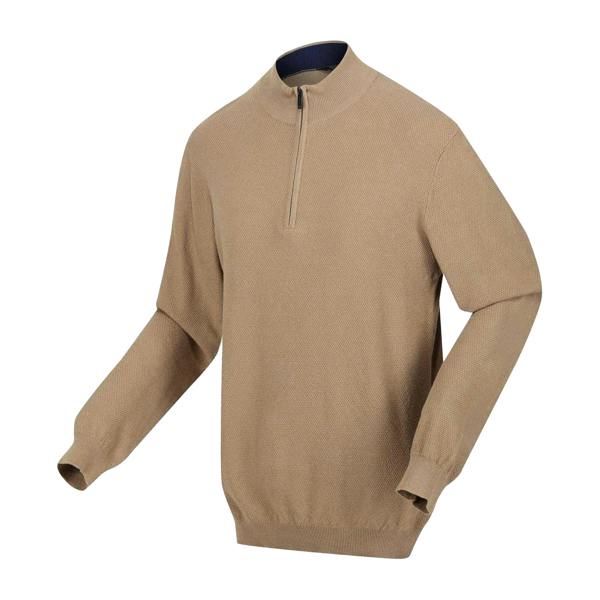 Regatta Mens Keaton Zip Neck Long-Sleeved Sweater Top - Gold Sand - 