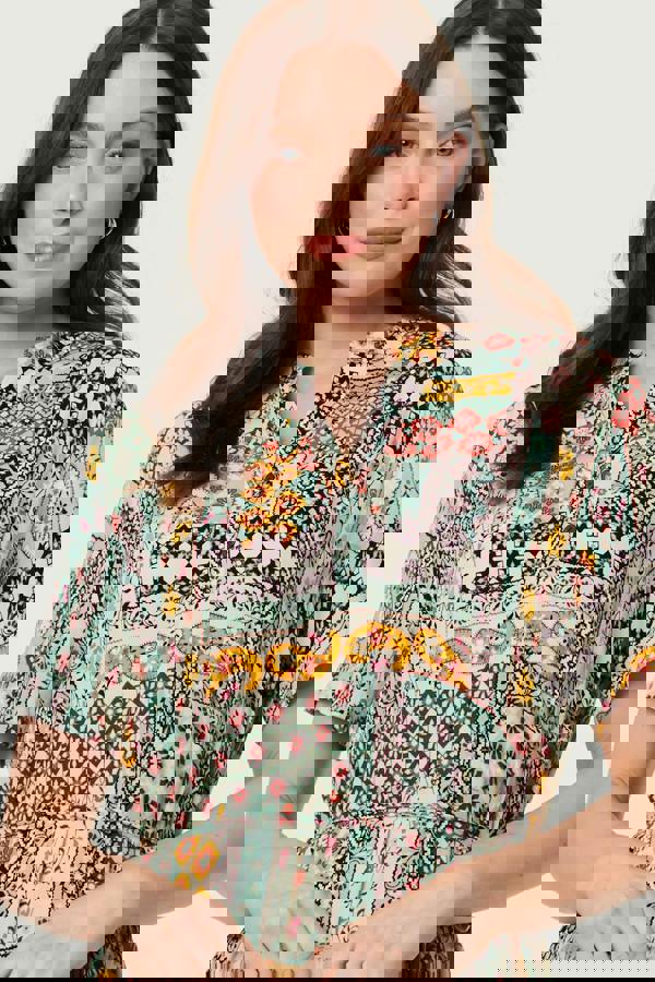 Sage | Abstract Short Sleeve Tie Midi Dress