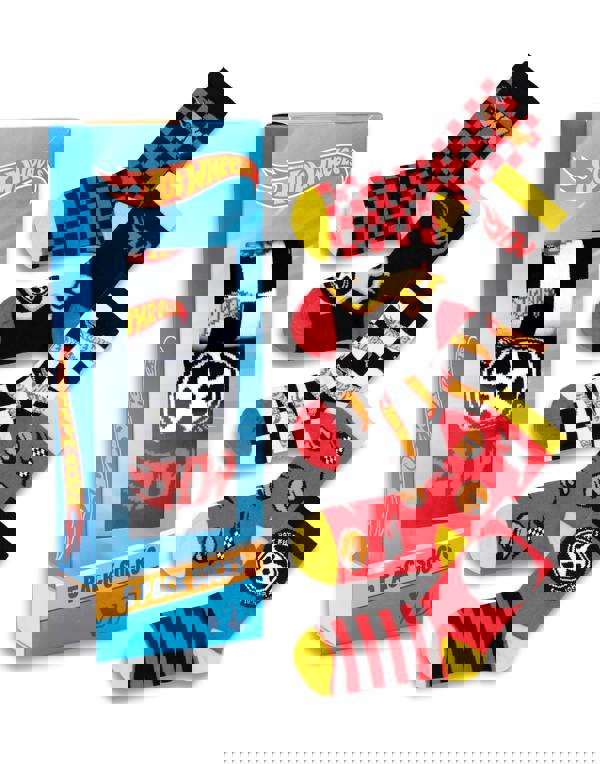 Hot Wheels Boys Multicoloured Checkerboard and Flames Calf Socks Set of 5