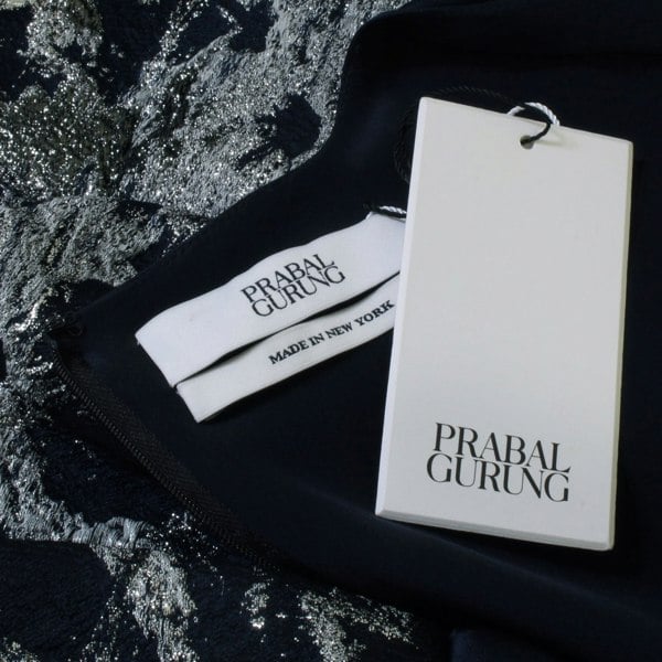 Prabal Gurung Midnight Blue Satin Silver Jacquard Bubble Skirt Dress