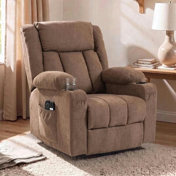 Dual Motor Recliner Chair, 55° Electric Lift Chair for Elderly, Recliner Armchair with Massage and Heat, Brown - Brown