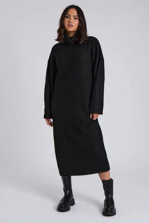 Urban Bliss Black Roll Neck Midi Dress