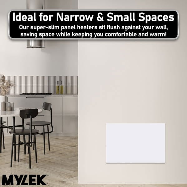 MYLEK Panel Space Heater White 1.2KW Eco, Smart and WiFi App Slimline Low Energy - Wall Mounted, Bathroom IPX4