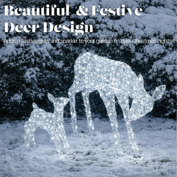 Scotts of Stow Xmas Haus Mother and Baby Deer Acrylic Christmas Decoration LED Lights Outdoor Display with Timer