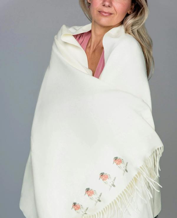 Art on Scarves Cashmere Feel Luxury Scarf Handprinted with Robins