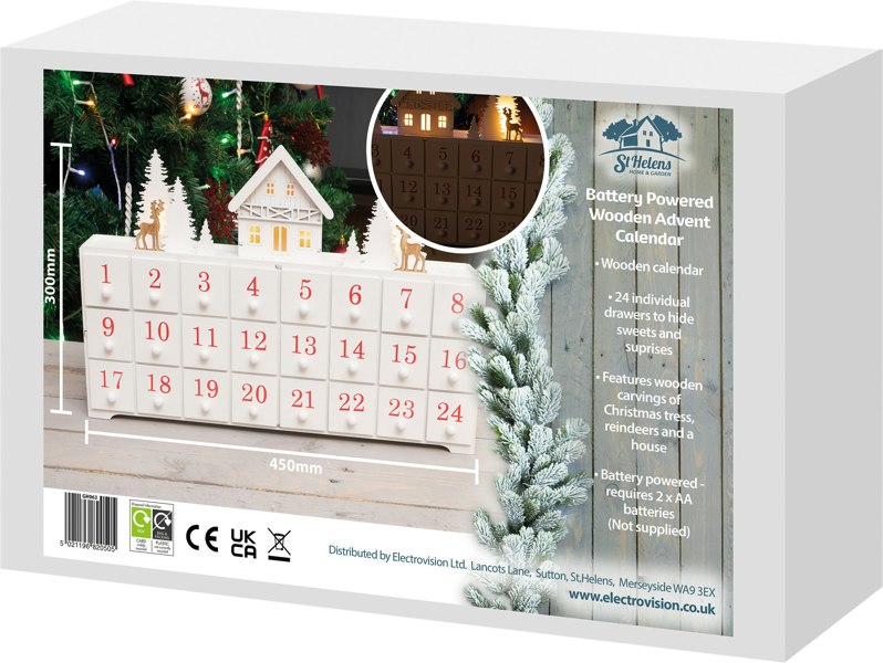 St Helens Christmas WHITE WOODEN ADVENT CALENDAR