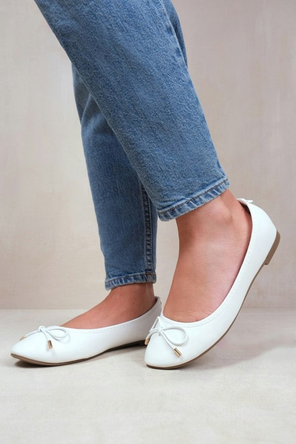 Where's That From Tallulah Wide Fit Slip on Flat Pumps in White Faux Leather