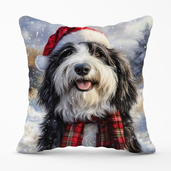 Warren Reed Christmas Bearded Collie Cushion