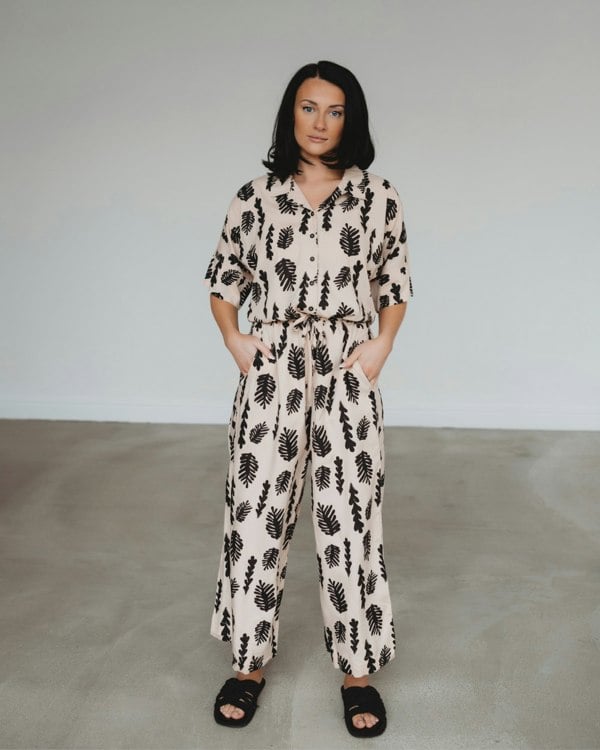 azo free dye Iris Cream Seaweed Print Jumpsuit- image 7
