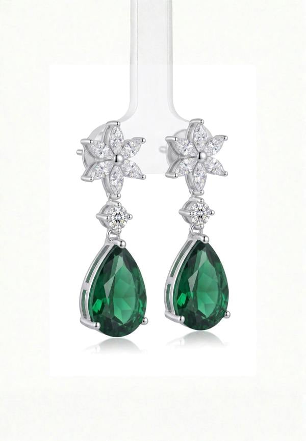 Latelita Sunflower Emerald Drop Earrings Silver