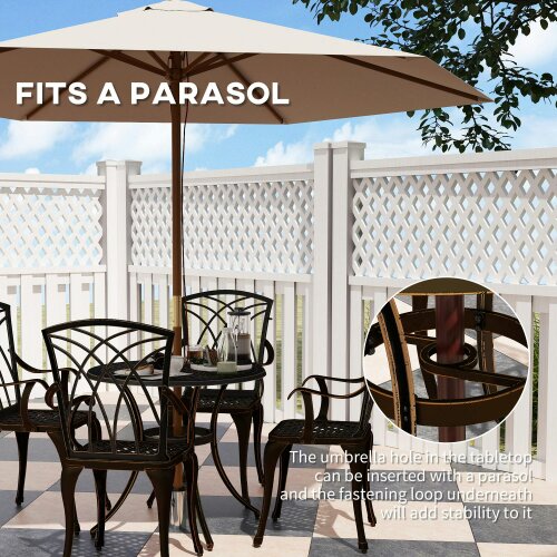 Wyld Haus Sake 4 Seater Garden Dining Set Bronze Cast Aluminium Round Table with Parasol Hole