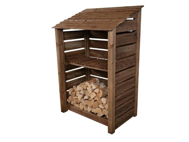 Arbor Garden Solutions Slatted Wooden Log Store with Shelf W-119cm, H-126cm or 180cm, D-88cm - Brown Finish