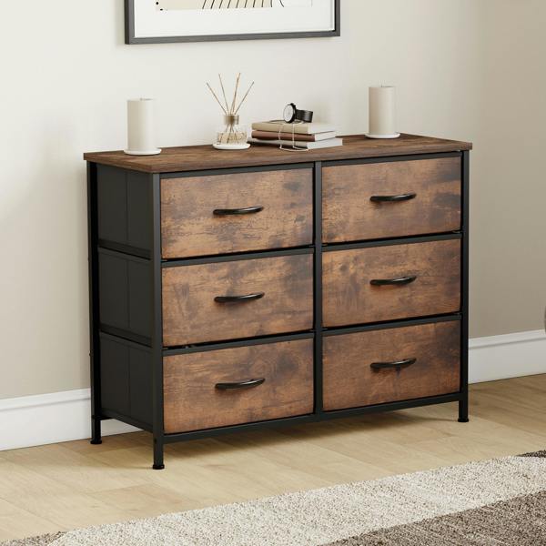 Vida Designs Chorley 6 Drawer Fabric Drawer Chest, Beige & Grey Wood