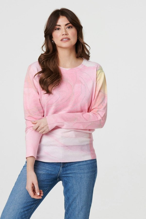 Pink | Marble Print Metallic Relaxed Jumper
