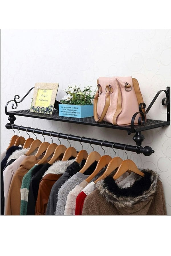 Living and Home 28 x 80cm Wall Mounted Metal Clothes Shelf Garment Shop Display Rack Bedroom