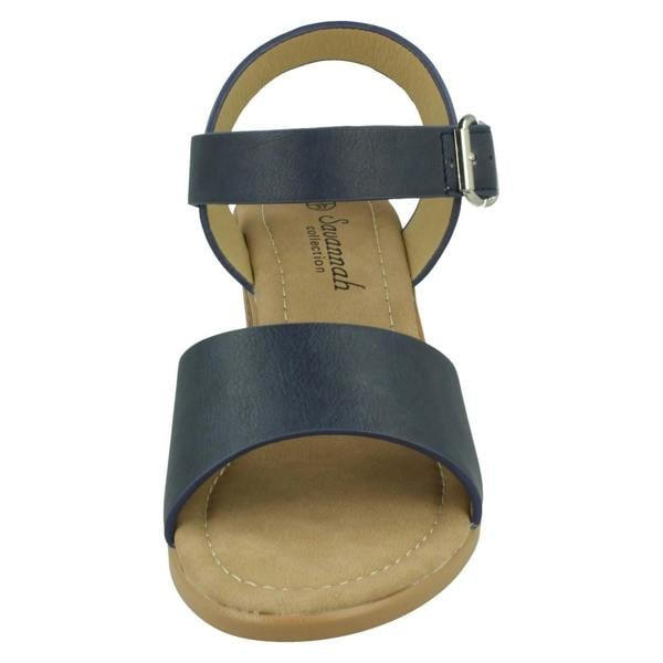 Savannah Ladies Savannah Mid Stack Heel Mule Sandal with Buckle Ankle Strap F12079