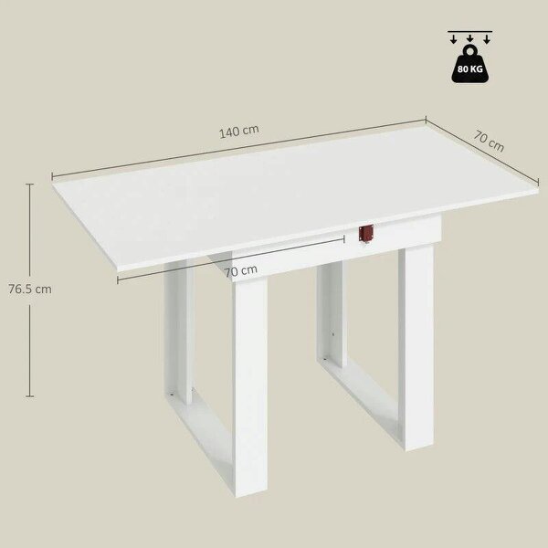 Folding Dining Table Under-Table Storage Extendable Kitchen Table Steel Rail White