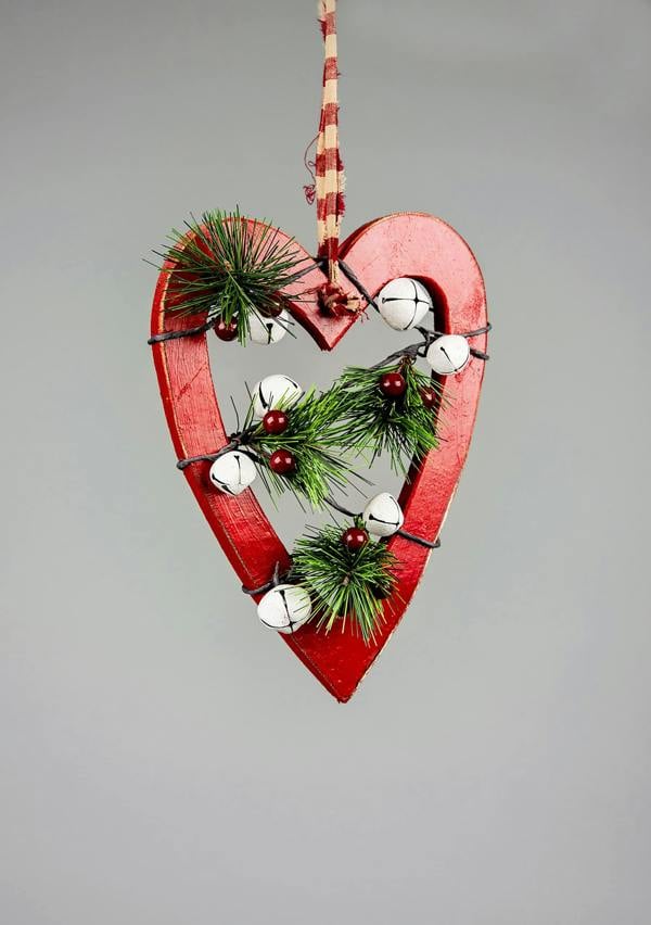 18 x 1.2 x 23 cm Red Wooden Heart Hanging Decoration for Christmas and Seasonal Home Display image 1