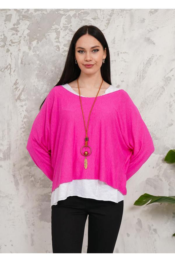 Hoxton Gal Oversized Long Sleeves Double Layered Top in Pink