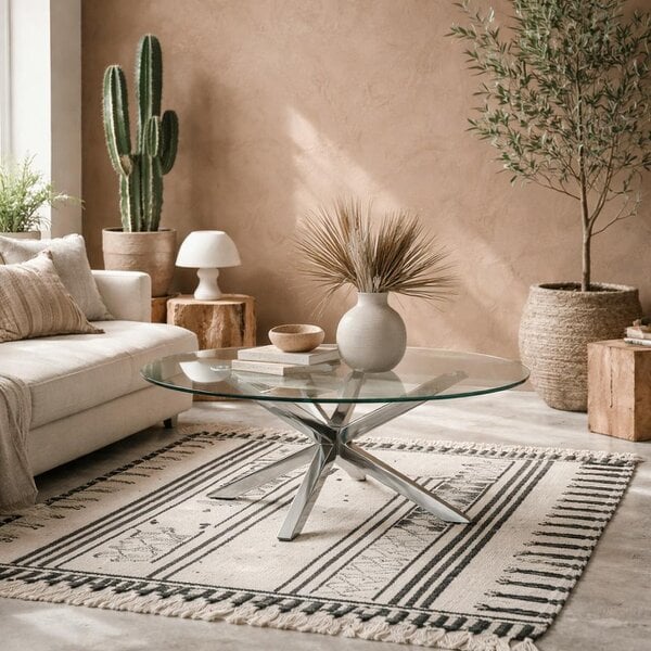 Wyld Haus Perth Clear Glass Round Coffee Table Chrome Legs