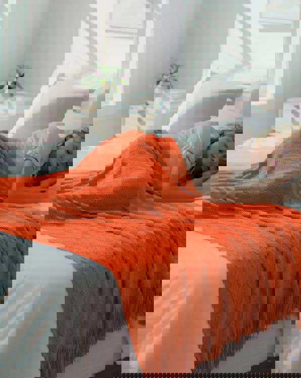 Anyhouz Anycozy Orange Faux Cashmere Throw Blanket Diamond Knit 150x230cm
