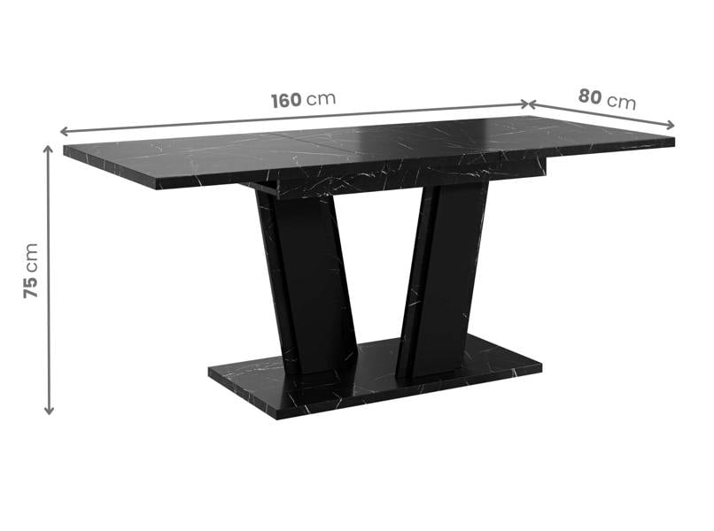 PHD Furniture MUSS Extendable Dining Table 120–160cm – Black Marble Effect