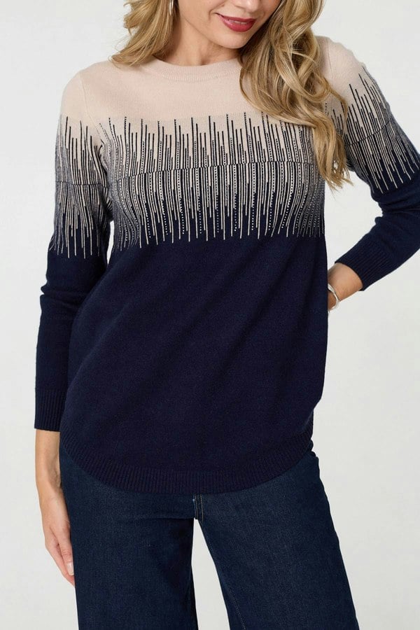 Navy | Sparkly Embellished Long Sleeve Jumper