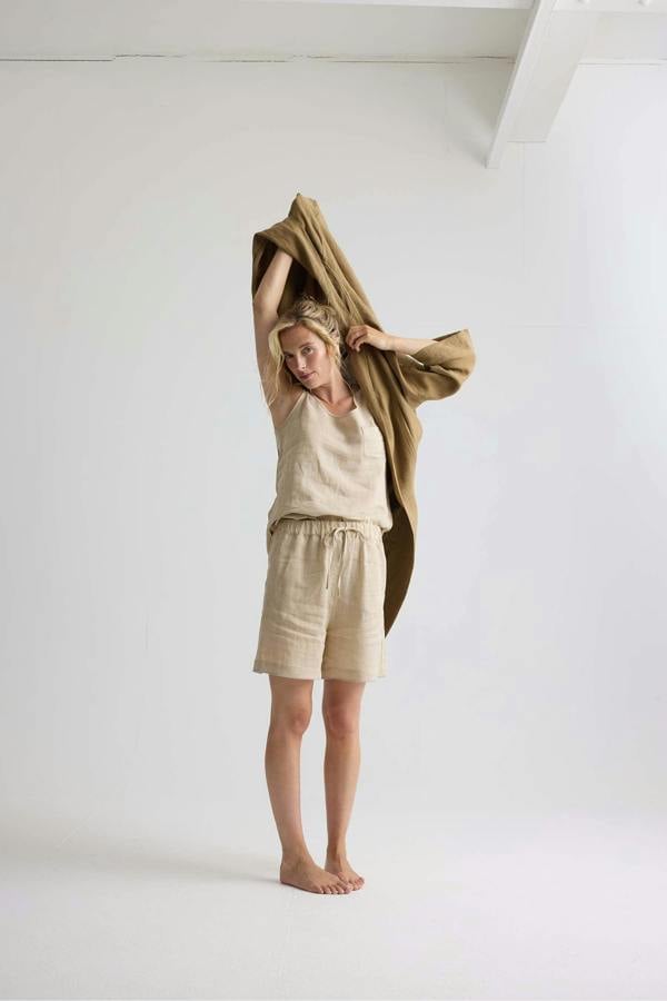 Pretty You London Relaxed Linen Vest In Summer Sand