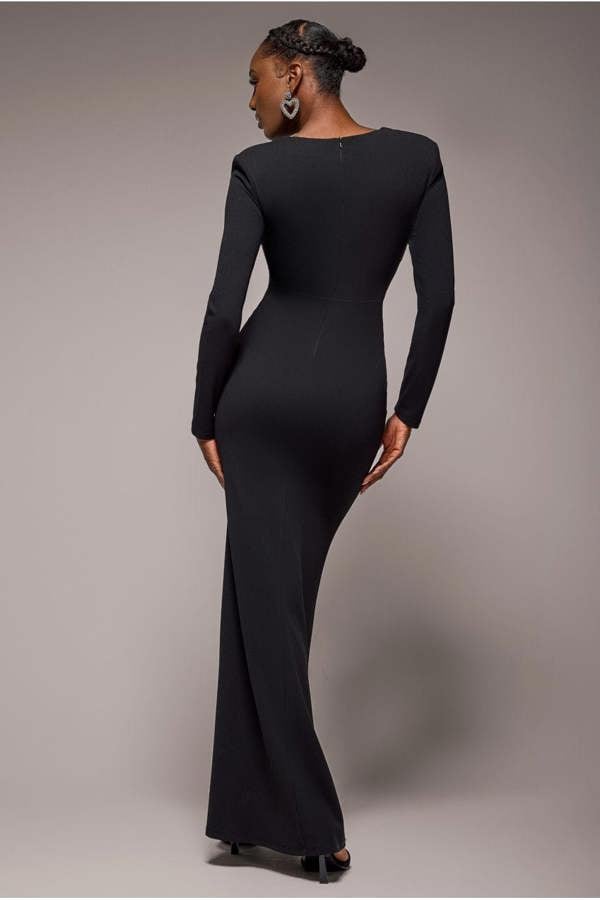 Diamante Embellished Neck Bodycon Maxi Dress - Black DR4701