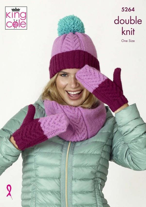 King Cole Big Value DK Knitting Pattern 5264, Scarves, Headwear, Gloves for Women, One Size