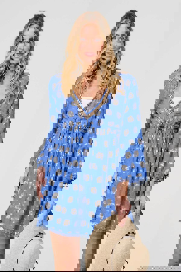 Blue  | Foiled Leaf Print Short Beach Dress