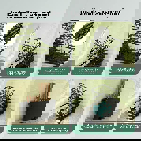 Toque Dish Drying Drainer Rack 3 Tier with Drip Tray Plate Cup Cutlery Holder