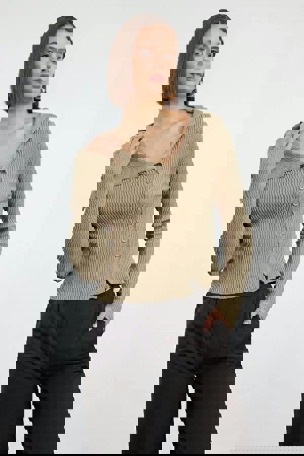 WOVCOR Mercerized Look Premium Yarn Fitted Knit Cardigan