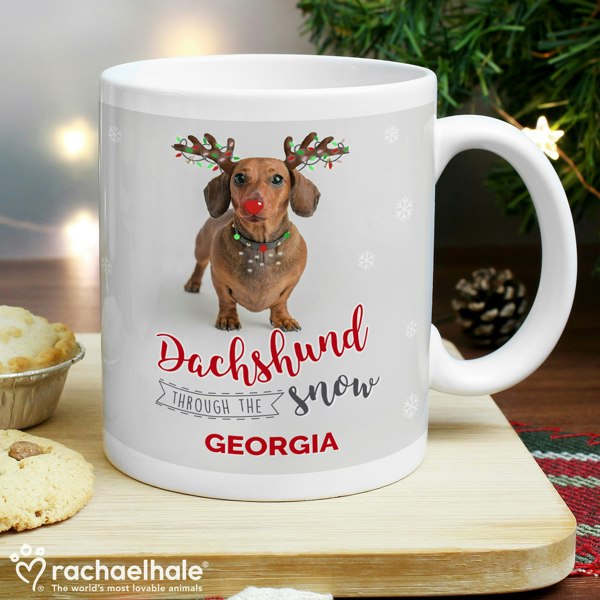 Personalised Memento Company Personalised Rachael Hale Christmas Dachshund Through the Snow Mug