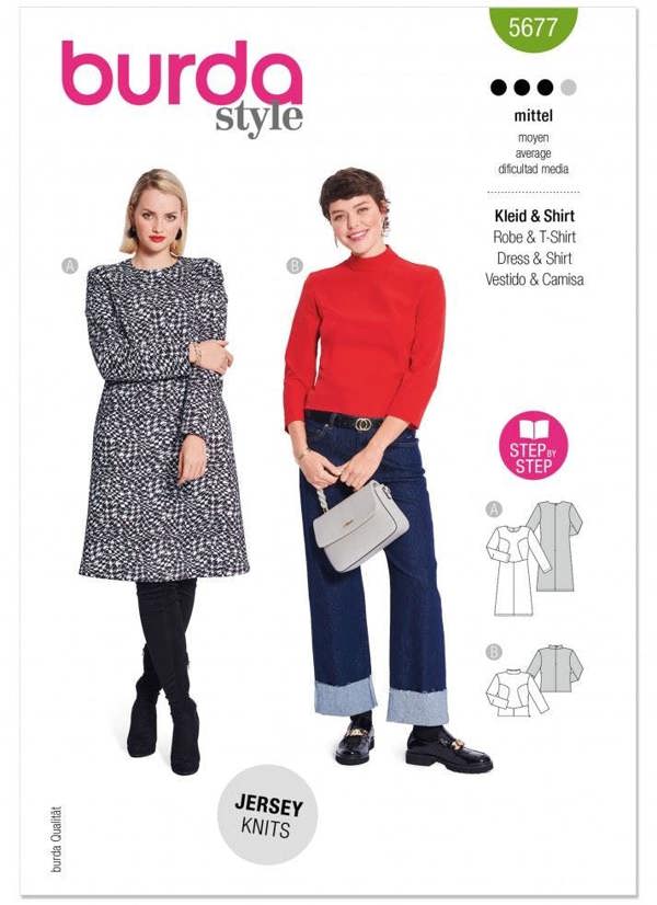 Burda Sewing Pattern 5677 Tops and Dresses For Women, 10-22 (36-48) - Intermediate