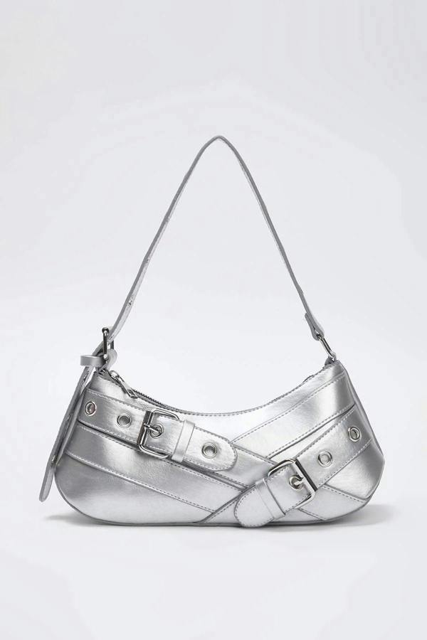 WOVCOR Baguette Shoulder Bag with Belt Buckle Detail
