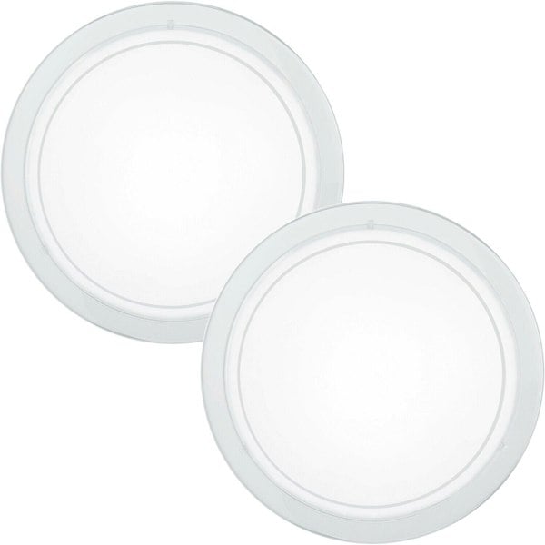 2 PACK Wall Flush Ceiling Light White Shade White Clear Glass Painted E27 1x60W Loops