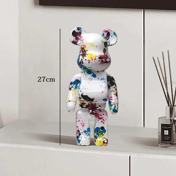 Graffiti Bear Resin Statue Decor | Modern Colourful Bear Ornament 27cm