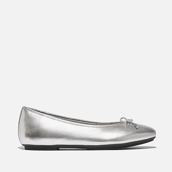 FitFlop Delicato Metallic Leather Women's Silver Ballet Flats