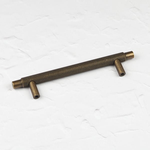 Handle & Home Rustic Antique Brass Knurled Cabinet Handle  Coordinating T-Bar Knob
