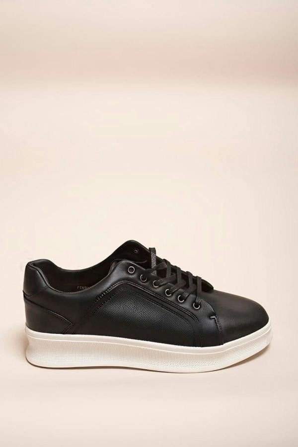 Noah Low Top Faux Leather Lace Up Trainers For Men - Black