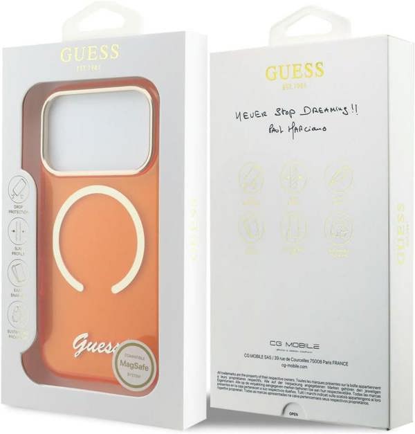 Guess IML Script Metal Logo Case with MagSafe for iPhone 17 Pro Max 6.9" Orange - GUHMP17X5HTCSMSO